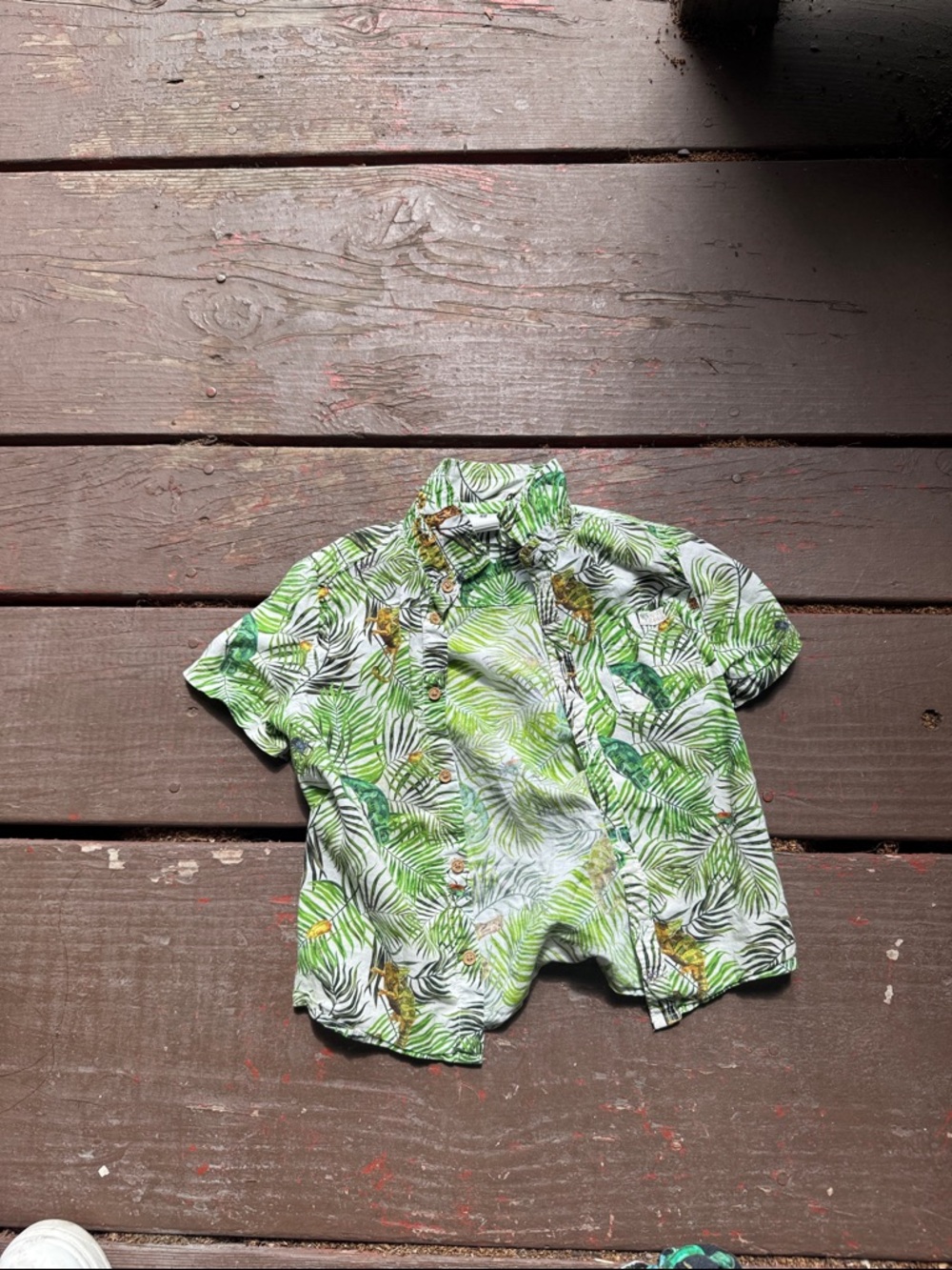 H&M Green Leaf & Jungle Print Button-Down Shirt